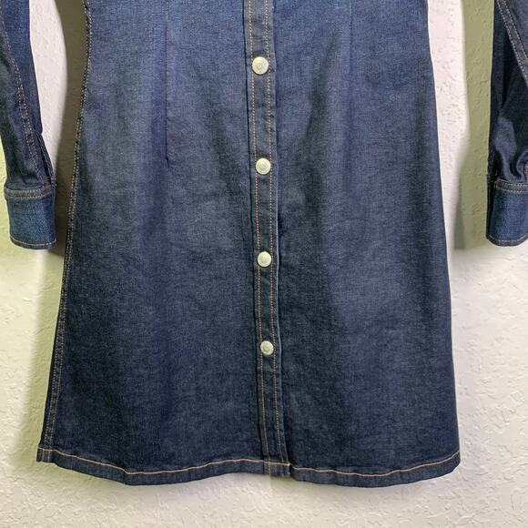 ALEXA CHUNG For AG Adriano Goldschmied Pixie Dress Stretch Denim Snap Front - Picture 9 of 16